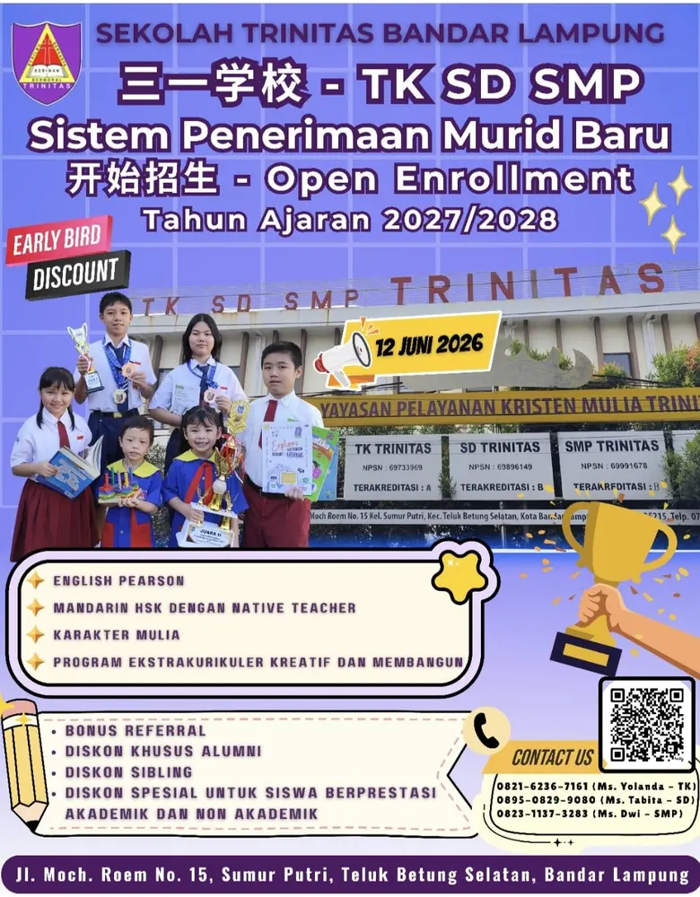 Poster Penerimaan Murid Baru Sekolah Trinitas Bandar Lampung